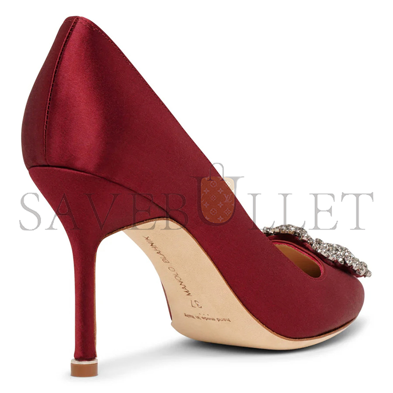 MANOLO BLAHNIK HANGISI 90 DARK RED SATIN PUMPS 9XX-0663-0039